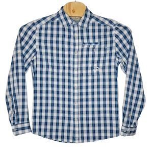 L.L. Bean Long Sleeve Vented Button Down Blue Plaid Men's Shirt Size Small S‎